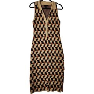 House of Harlow 1960 Geometric Print Sleeveless Knit Midi Dress Women's M